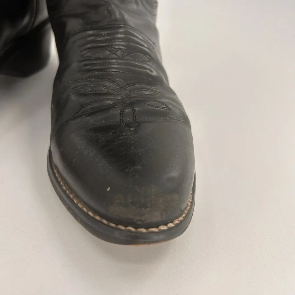 Justin Cowboy Boots 8.5 D Black Leather Western Scroll Stitch 1409 Pointed Toe